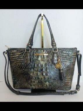 Brahmin Agate Mini Asher Croc-Embossed Leather Crossbody Satchel Purse